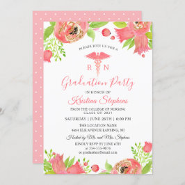 コーラルピンク花看護学校卒業パーティー 招待状