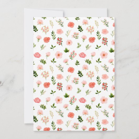 コーラルピンク赤いバラ赤いバラ赤いシャワー知恵の言葉 招待状 (裏面)