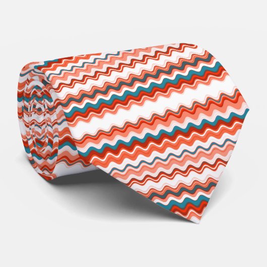 コーラルピンク赤の波状ジグザグパターン ネクタイ (ロール)