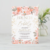 コーラルピンク金ゴールドグリッターフローラシックブライダルシャワー 招待状 (スタンド正面)