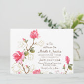 コーラルピンク金ゴールドマグノリアフローラクリスチャン結婚ズ 招待状 (スタンド正面)