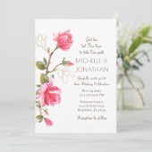 コーラルピンク金ゴールドマグノリアフローラクリスチャン結婚ズ 招待状 (スタンド正面)