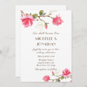 コーラルピンク金ゴールドマグノリアフローラクリスチャン結婚ズ 招待状 (正面/裏面)