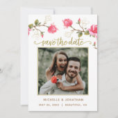 コーラルピンク金ゴールドマグノリアフローラ写真 セーブザデート (正面)