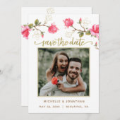 コーラルピンク金ゴールドマグノリアフローラ写真 セーブザデート (正面/裏面)