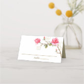 コーラルピンク金ゴールドマグノリアフローラ水彩結婚色 プレイスカード (裏面)
