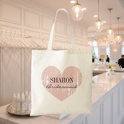 コーラルピンク風化したハートの花嫁付きトートバッグ トートバッグ