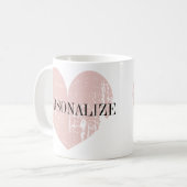 コーラルピンク風化ハートパーソナライズされたマグカップ コーヒーマグカップ (正面左)