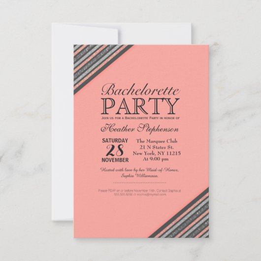 コーラルピンク&グリッターストライプズ 招待状 (正面)