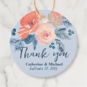 コーラルピンク&ダスティブルーウォーターの色のフローラ結婚ズ フェイバータグ (正面)