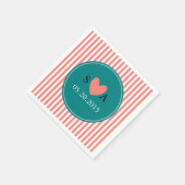 コーラルピンク、ホワイトとティール（緑がかった色）結婚ズ スタンダードカクテルナプキン (角)