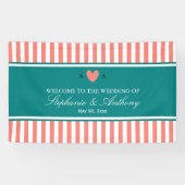 コーラルピンク、ホワイトとティール（緑がかった色）結婚ズ 横断幕 (横)