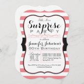 コーラルピンク&ホワイトストライプズ驚きパーティー 招待状 (正面/裏面)