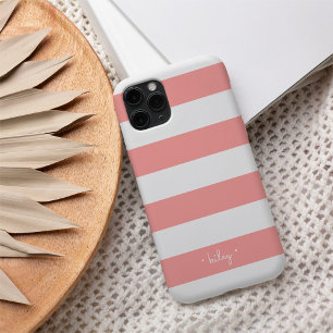 コーラルピンク&ホワイトストライプパーソナライズされた iPhone XSケース