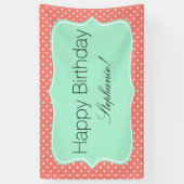 コーラルピンク&ミントグリーン水玉模様誕生日パーティー 横断幕 (縦)