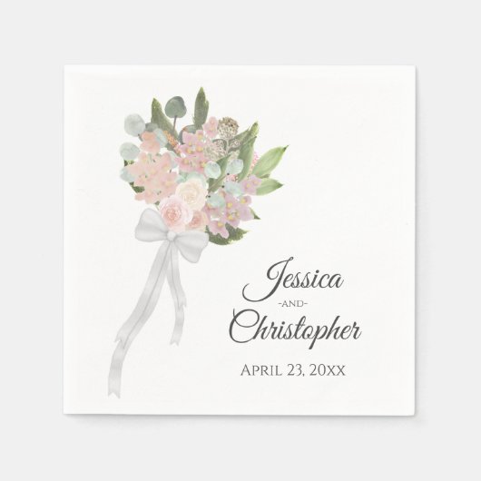 コーラルピンク&モーヴウォーター色ブーケボホ結婚ズ スタンダードカクテルナプキン (正面)
