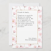 コーラルピンク&金ゴールドフローラ写真結婚の皆様に感謝 招待状 (裏面)