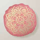 コーラルピンク&金ゴールドマンダラフラワー ラウンドクッション (裏面)