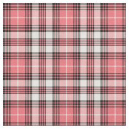 コーラルピンク、黒と白のガーリー格子縞 ファブリック