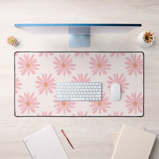 コーラルピンクBOHOデイジーパターンフローラ デスクマット (オフィス1)