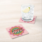 コーラルピンクLOVEピンクコースターセット スクエアペーパーコースター (インサイチュ)