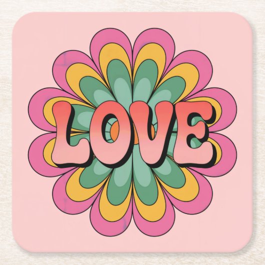 コーラルピンクLOVEピンクコースターセット スクエアペーパーコースター (正面)