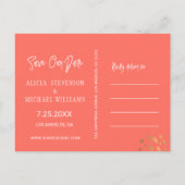 コーラルピンクPHOTO金ゴールド結婚タイポグラフィ救の日付 案内ポストカード (裏面)