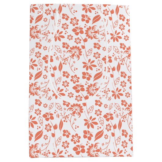 コーラルピーチかわいらしトロピカル春の花 ミディアムペーパーバッグ (正面)