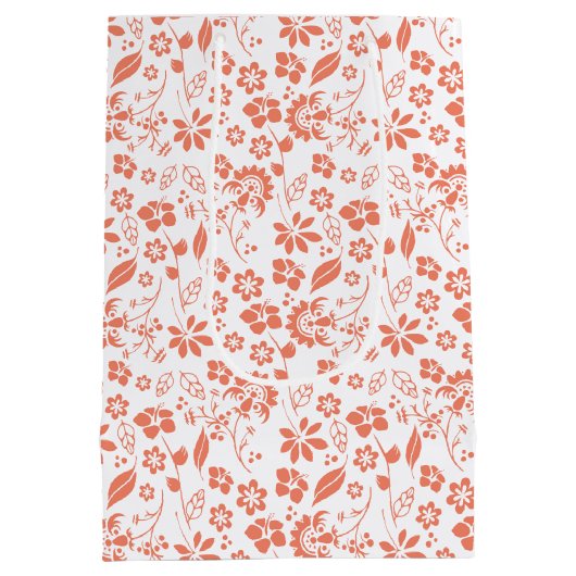 コーラルピーチかわいらしトロピカル春の花 ミディアムペーパーバッグ (裏面)