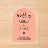 コーラルピーチアーチアクリル婚礼の招モダン待 アクリル招待状 (正面)