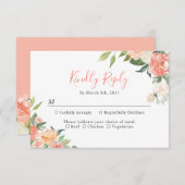 コーラルピーチウォーターカラーガーデンフローラ結婚ズ 出欠カード (正面/裏面)