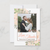 コーラルピーチウォーターカラーフローラ写真&ノートズ結婚ーズ サンキューカード (正面)