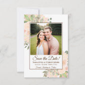 コーラルピーチウォーターカラーボホフローラ写真結婚ズ セーブザデート (正面)