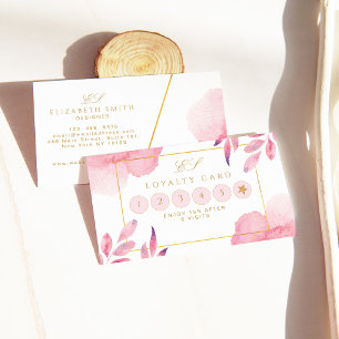 コーラルピーチウォーターカラーモダンロイヤリティ 名刺