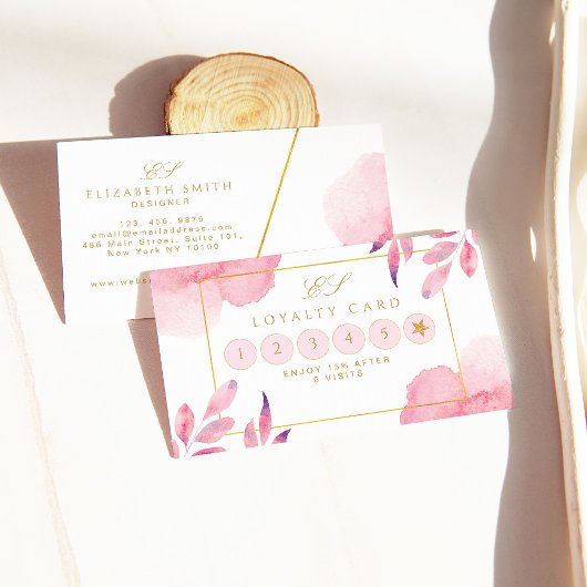 コーラルピーチウォーターカラーモダンロイヤリティ 名刺