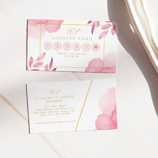 コーラルピーチウォーターカラーモダンロイヤリティ 名刺