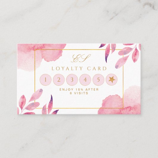 コーラルピーチウォーターカラーモダンロイヤリティ 名刺 (正面)