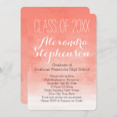 コーラルピーチウォーターカラー卒業パーティー招待状 招待状 (正面/裏面)