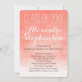 コーラルピーチウォーターカラー卒業パーティー招待状 招待状