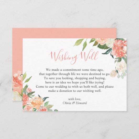 コーラルピーチウォーター結婚カラーフローラズウィッシングウェル エンクロージャーカード (正面/裏面)