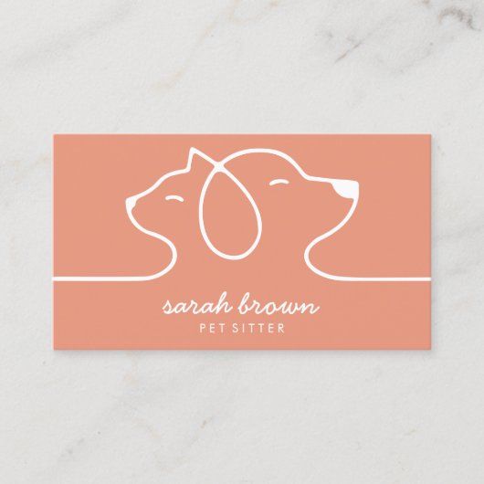 コーラルピーチオレンジドッグキャットペット 名刺 (正面)