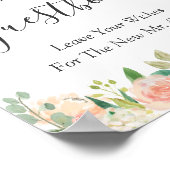 コーラルピーチガーデンフローラ結婚ズゲストブックサイン ポスター (角)