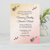 コーラルピーチギターテーマ結婚式招待状 招待状 (スタンド正面)