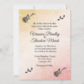 コーラルピーチギターテーマ結婚式招待状 招待状 (正面)