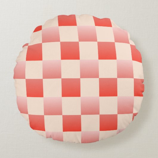 コーラルピーチグラディエント市松模様に ラウンドクッション (正面)