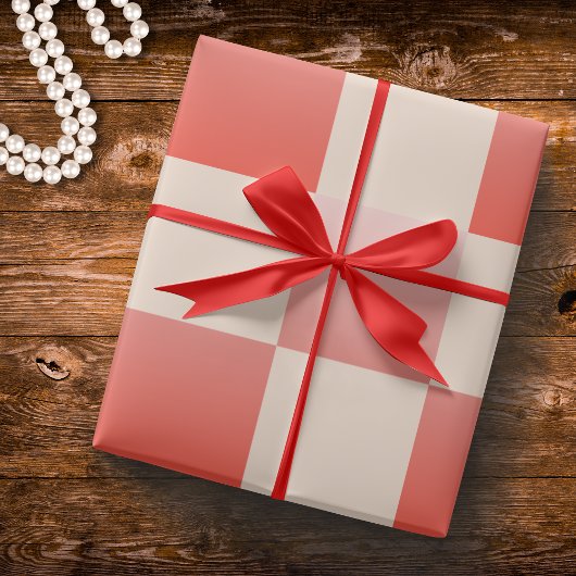 コーラルピーチグラディエント市松模様に ラッピングペーパー