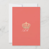 コーラルピーチゴールデンクラウン王室のグリッター16thブライダル 招待状 (裏面)