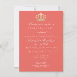 コーラルピーチゴールデンクラウン王室のグリッター16thブライダル 招待状