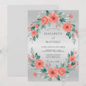 コーラルピーチシャクヤクの結婚式 招待状 (正面/裏面)