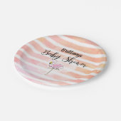 コーラルピーチストライプのフラミンゴベビーシャワー ペーパープレート (アングル)